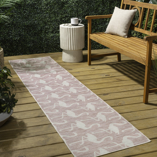 HomeRoots 8' Pink and Cream Animal Print Runner Rug - Stylish, Durable Indoor/Outdoor Accent for Any Space 704710