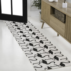 HomeRoots 8' White and Black Animal Print Runner Rug – Durable, Stylish Indoor/Outdoor Accent for Any Space 704715