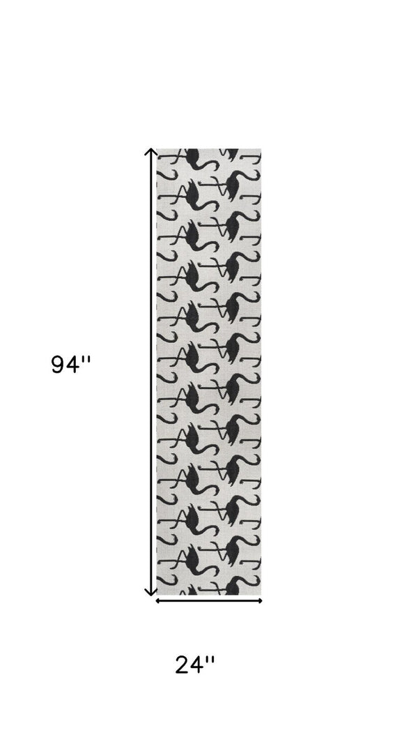 HomeRoots 8' White and Black Animal Print Runner Rug – Durable, Stylish Indoor/Outdoor Accent for Any Space 704715