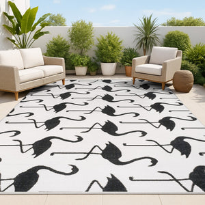 HomeRoots 4' White and Black Animal Print Area Rug - Stylish Indoor/Outdoor Comfort for Any Living Space 704717