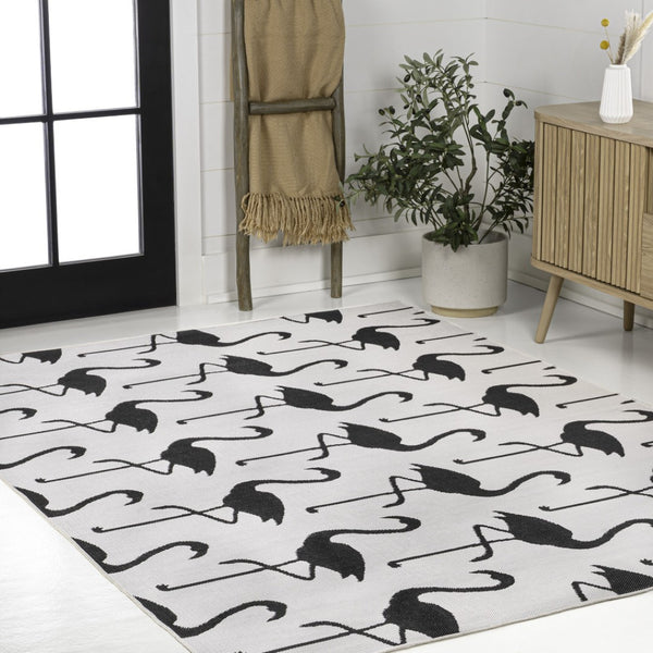 HomeRoots 5' X 8' Bold White and Black Animal Print Area Rug for Indoor/Outdoor Use – Stylish & Durable Design 704718