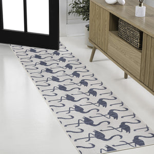 HomeRoots 8' Stylish White and Navy Blue Animal Print Runner Rug – Durable, Versatile for Indoor and Outdoor Use! 704720