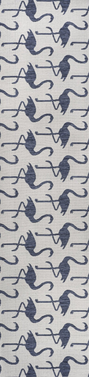 HomeRoots 8' Stylish White and Navy Blue Animal Print Runner Rug – Durable, Versatile for Indoor and Outdoor Use! 704720