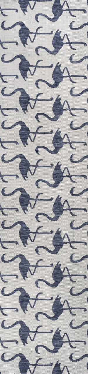 HomeRoots 8' Stylish White and Navy Blue Animal Print Runner Rug – Durable, Versatile for Indoor and Outdoor Use! 704720