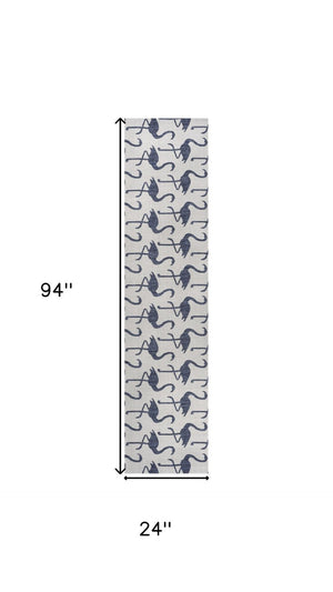 HomeRoots 8' Stylish White and Navy Blue Animal Print Runner Rug – Durable, Versatile for Indoor and Outdoor Use! 704720