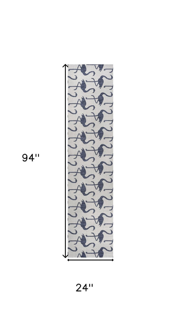 HomeRoots 8' Stylish White and Navy Blue Animal Print Runner Rug – Durable, Versatile for Indoor and Outdoor Use! 704720