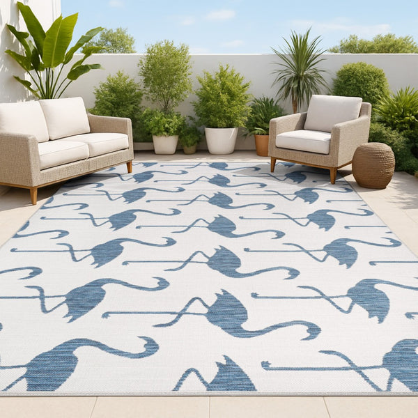 HomeRoots 4' X 6' Versatile White and Navy Blue Animal Print Area Rug - Perfect for Indoor and Outdoor Use! 704722