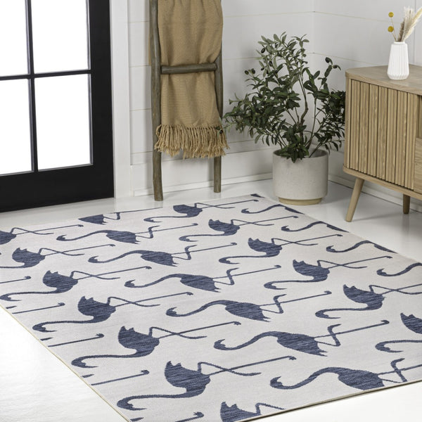 HomeRoots 4' X 6' Versatile White and Navy Blue Animal Print Area Rug - Perfect for Indoor and Outdoor Use! 704722
