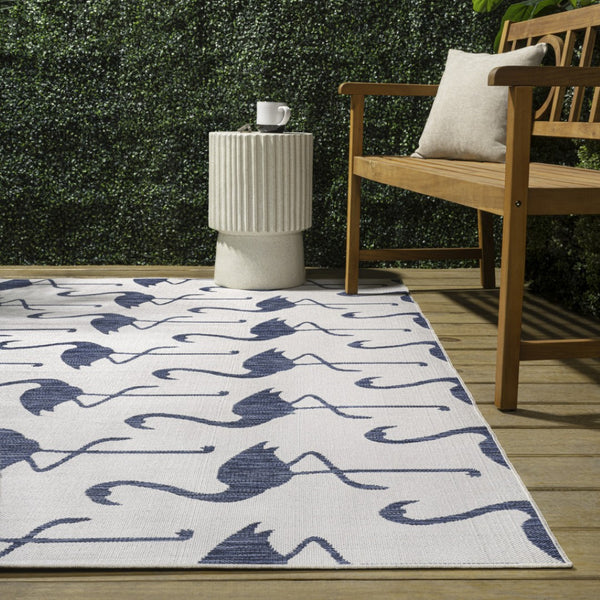 HomeRoots 4' X 6' Versatile White and Navy Blue Animal Print Area Rug - Perfect for Indoor and Outdoor Use! 704722