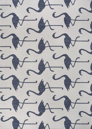 HomeRoots 5' Stylish White and Navy Blue Animal Print Area Rug for Indoor & Outdoor Use - Durable, Easy-Clean! 704723