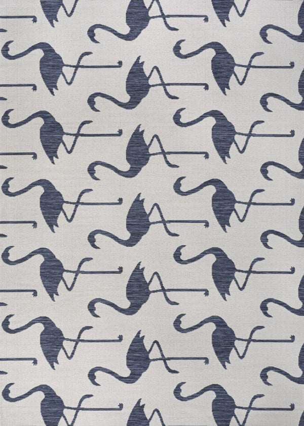 HomeRoots 5' Stylish White and Navy Blue Animal Print Area Rug for Indoor & Outdoor Use - Durable, Easy-Clean! 704723