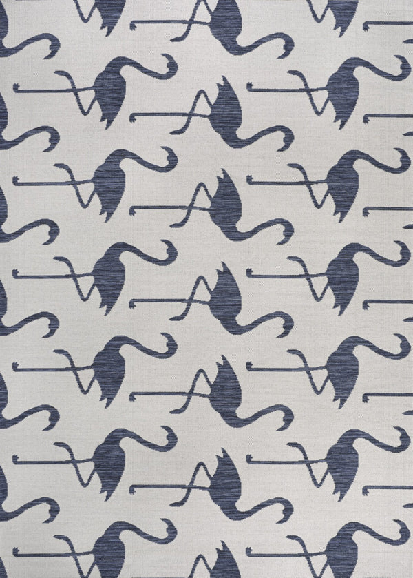 HomeRoots 5' Stylish White and Navy Blue Animal Print Area Rug for Indoor & Outdoor Use - Durable, Easy-Clean! 704723