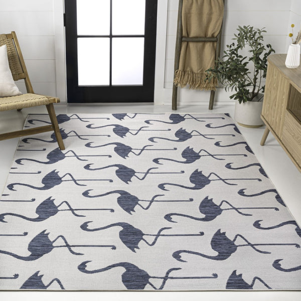 HomeRoots 5' Stylish White and Navy Blue Animal Print Area Rug for Indoor & Outdoor Use - Durable, Easy-Clean! 704723