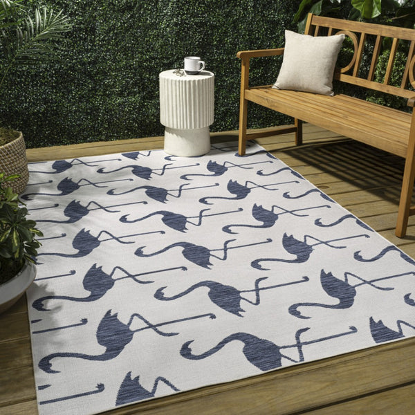 HomeRoots 5' Stylish White and Navy Blue Animal Print Area Rug for Indoor & Outdoor Use - Durable, Easy-Clean! 704723