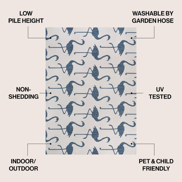 HomeRoots 5' Stylish White and Navy Blue Animal Print Area Rug for Indoor & Outdoor Use - Durable, Easy-Clean! 704723