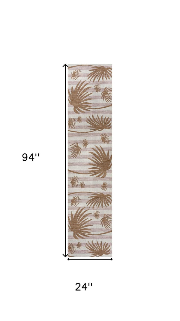 HomeRoots 8' Pink And Cream Floral Runner Rug - Durable Indoor/Outdoor Accent for High-Traffic Areas & Style 704725