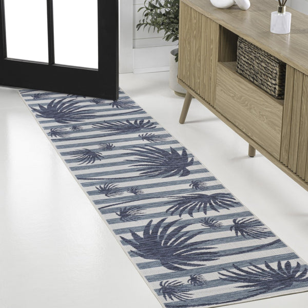 HomeRoots 8' Navy Blue & Cream Floral Runner Rug – Elegant Indoor/Outdoor Accent for Hallways & Patios 704730