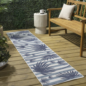 HomeRoots 8' Navy Blue & Cream Floral Runner Rug – Elegant Indoor/Outdoor Accent for Hallways & Patios 704730