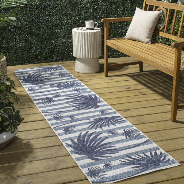 HomeRoots 8' Navy Blue & Cream Floral Runner Rug – Elegant Indoor/Outdoor Accent for Hallways & Patios 704730