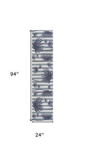 HomeRoots 8' Navy Blue & Cream Floral Runner Rug – Elegant Indoor/Outdoor Accent for Hallways & Patios 704730