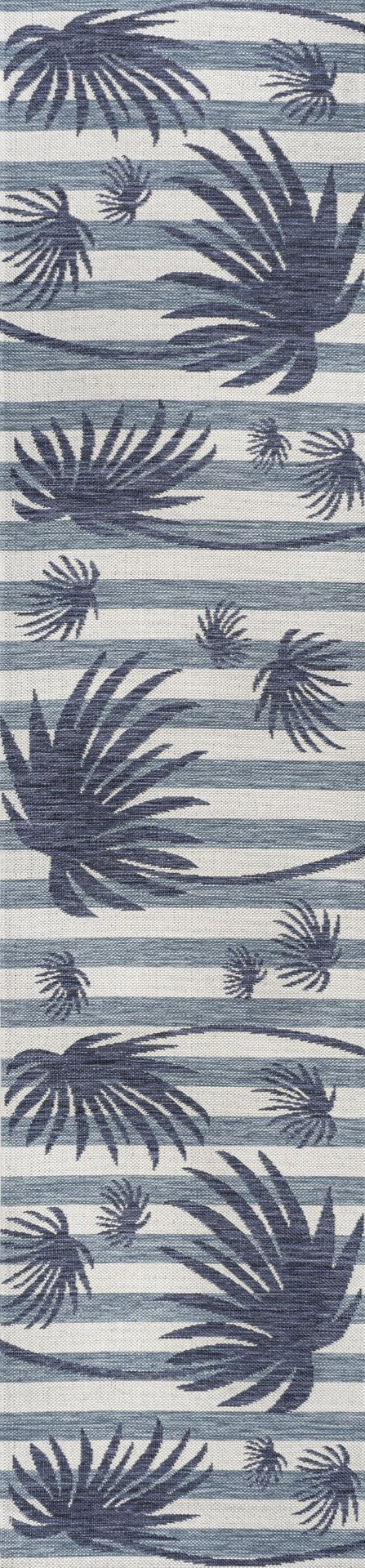 HomeRoots 8' Navy Blue & Cream Floral Runner Rug – Elegant Indoor/Outdoor Accent for Hallways & Patios 704730
