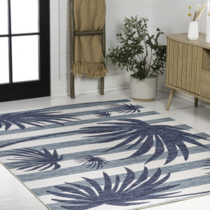 HomeRoots 5' Navy Blue and Cream Floral Area Rug - Indoor/Outdoor, Durable, Easy-Clean, Versatile Design 704733