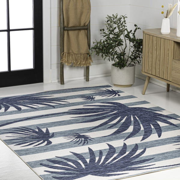 HomeRoots 5' Navy Blue and Cream Floral Area Rug - Indoor/Outdoor, Durable, Easy-Clean, Versatile Design 704733