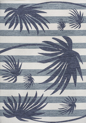 HomeRoots 5' Navy Blue and Cream Floral Area Rug - Indoor/Outdoor, Durable, Easy-Clean, Versatile Design 704733