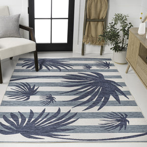 HomeRoots 5' Navy Blue and Cream Floral Area Rug - Indoor/Outdoor, Durable, Easy-Clean, Versatile Design 704733