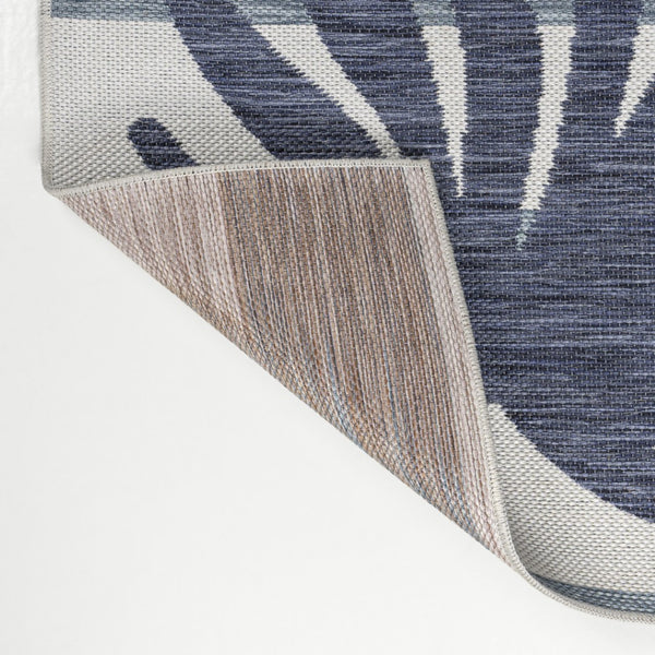 HomeRoots 5' Navy Blue and Cream Floral Area Rug - Indoor/Outdoor, Durable, Easy-Clean, Versatile Design 704733