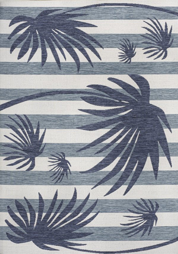 HomeRoots 8' X 10' Navy Blue & Cream Floral Area Rug - Indoor/Outdoor Elegance, Durable & Easy Care Design 704734