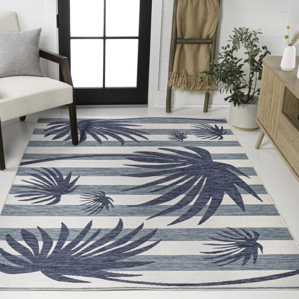 HomeRoots 8' X 10' Navy Blue & Cream Floral Area Rug - Indoor/Outdoor Elegance, Durable & Easy Care Design 704734