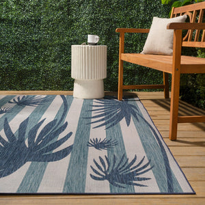 HomeRoots 8' X 10' Navy Blue & Cream Floral Area Rug - Indoor/Outdoor Elegance, Durable & Easy Care Design 704734