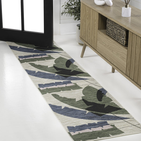 HomeRoots 8' Navy Blue & Cream Abstract Runner Rug - Modern Design for Indoor & Outdoor Spaces, Easy Care 704735