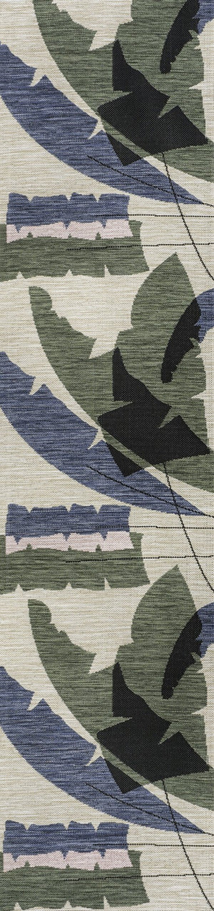 HomeRoots 8' Navy Blue & Cream Abstract Runner Rug - Modern Design for Indoor & Outdoor Spaces, Easy Care 704735