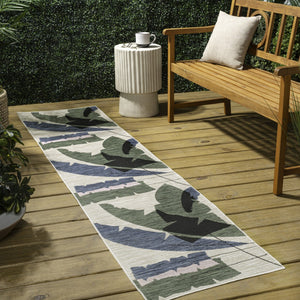 HomeRoots 8' Navy Blue & Cream Abstract Runner Rug - Modern Design for Indoor & Outdoor Spaces, Easy Care 704735