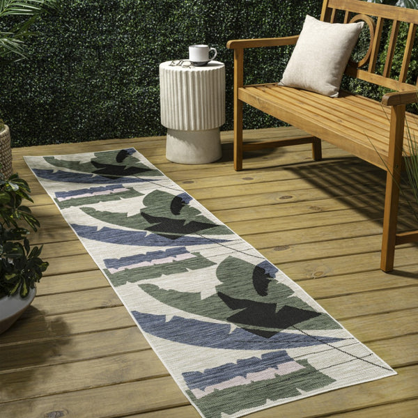 HomeRoots 8' Navy Blue & Cream Abstract Runner Rug - Modern Design for Indoor & Outdoor Spaces, Easy Care 704735