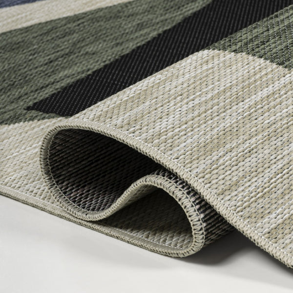 HomeRoots 8' Navy Blue & Cream Abstract Runner Rug - Modern Design for Indoor & Outdoor Spaces, Easy Care 704735