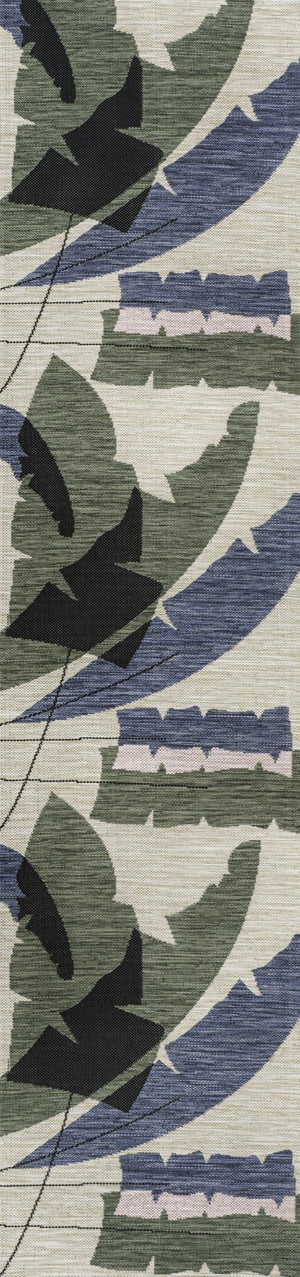 HomeRoots 8' Navy Blue & Cream Abstract Runner Rug - Modern Design for Indoor & Outdoor Spaces, Easy Care 704735