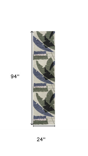 HomeRoots 8' Navy Blue & Cream Abstract Runner Rug - Modern Design for Indoor & Outdoor Spaces, Easy Care 704735