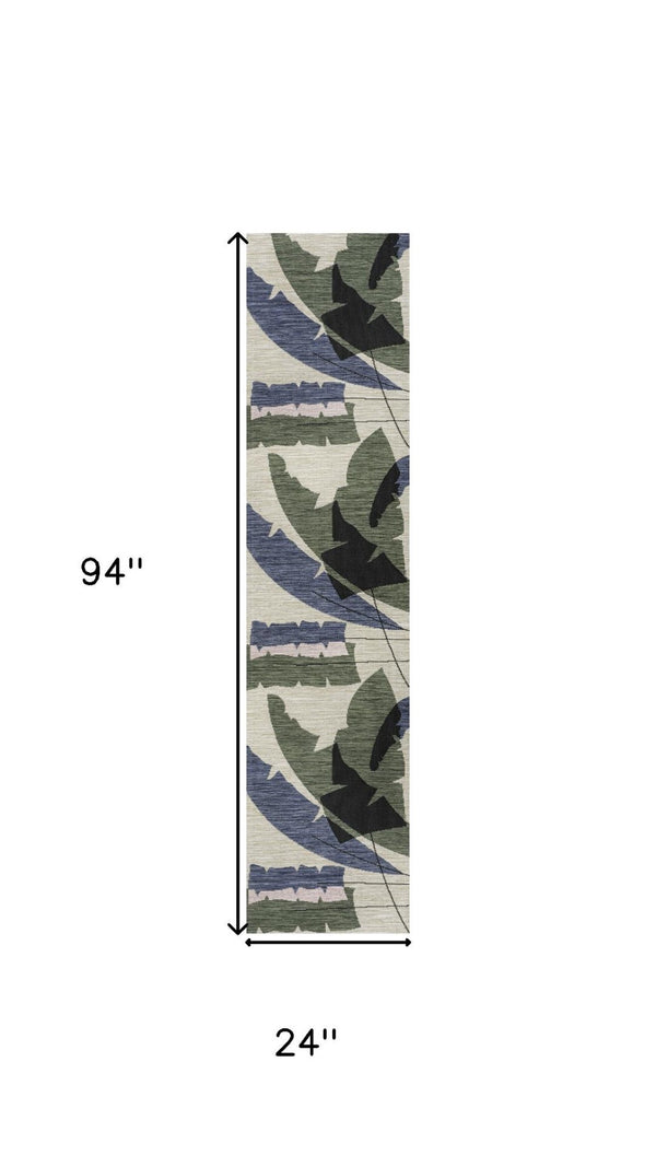 HomeRoots 8' Navy Blue & Cream Abstract Runner Rug - Modern Design for Indoor & Outdoor Spaces, Easy Care 704735
