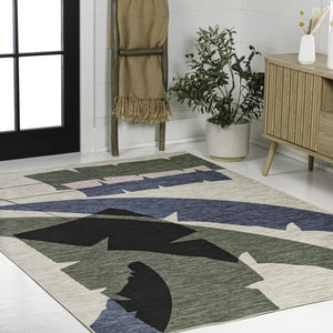 HomeRoots 3' X 5' Navy Blue and Cream Abstract Area Rug – Stylish Durability for Indoor & Outdoor Spaces! 704736