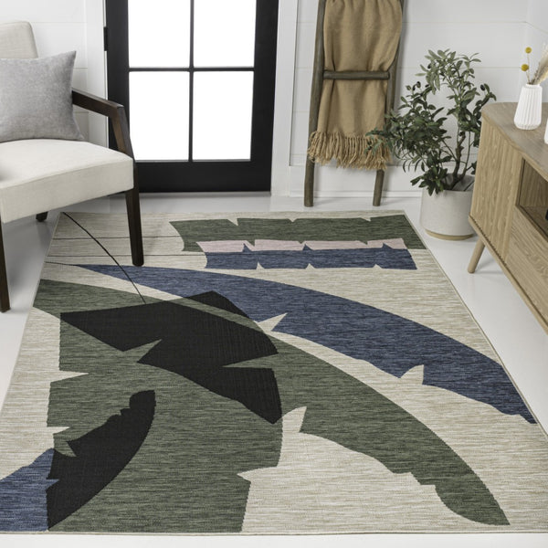 HomeRoots 3' X 5' Navy Blue and Cream Abstract Area Rug – Stylish Durability for Indoor & Outdoor Spaces! 704736