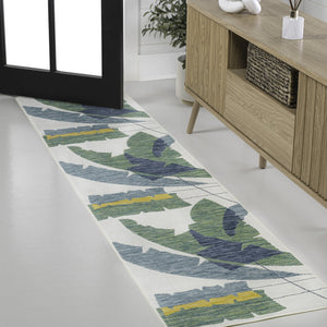 HomeRoots 8' Green Abstract Indoor-Outdoor Runner Rug - Durable, Stylish, Easy-Clean Design for High-Traffic Areas 704740