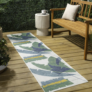 HomeRoots 8' Green Abstract Indoor-Outdoor Runner Rug - Durable, Stylish, Easy-Clean Design for High-Traffic Areas 704740