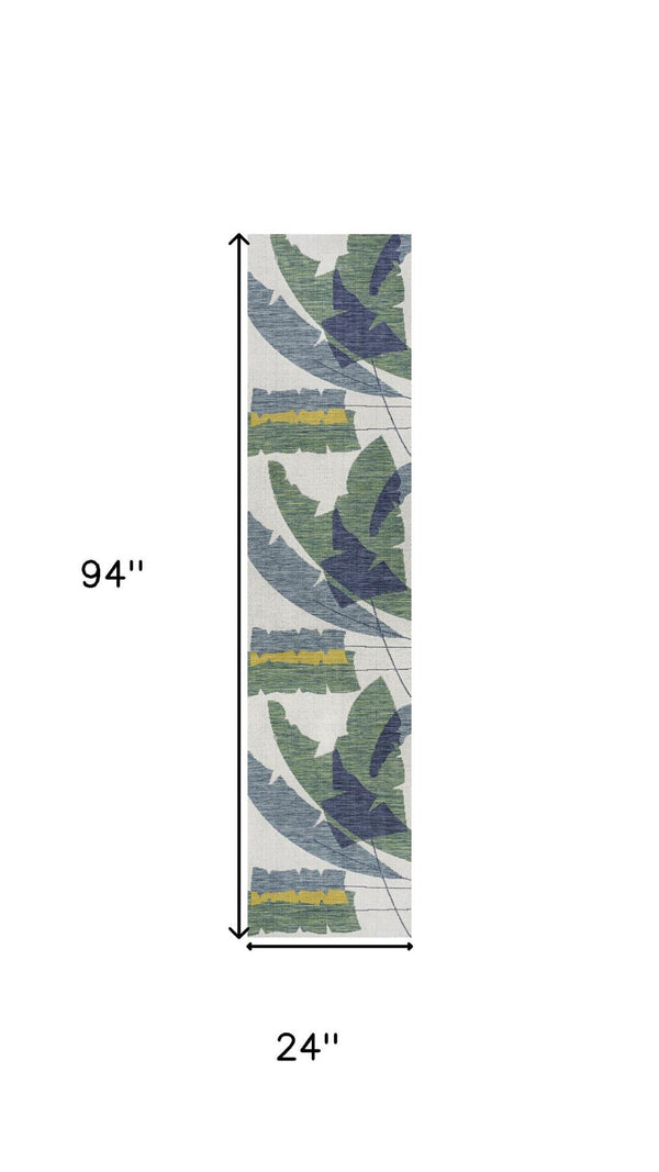 HomeRoots 8' Green Abstract Indoor-Outdoor Runner Rug - Durable, Stylish, Easy-Clean Design for High-Traffic Areas 704740