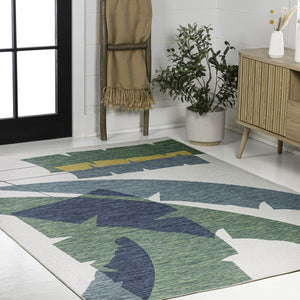 HomeRoots 5' Contemporary Green and Cream Abstract Area Rug for Indoor and Outdoor Spaces - Stylish & Durable! 704743