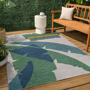 HomeRoots 5' Contemporary Green and Cream Abstract Area Rug for Indoor and Outdoor Spaces - Stylish & Durable! 704743