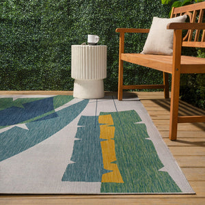 HomeRoots 5' Contemporary Green and Cream Abstract Area Rug for Indoor and Outdoor Spaces - Stylish & Durable! 704743