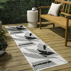 HomeRoots 8' Gray And Cream Abstract Runner Rug - Stylish Indoor/Outdoor Accent for High-Traffic Areas 704745